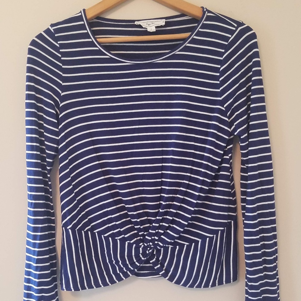 Hippie Rose Navy White Stripe Twist T Shirt Blue